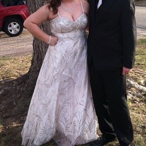 White w/ Gold, Silver & Jewel Detailing Prom Dress